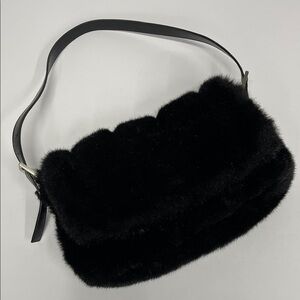 Vintage 80s black faux fur flap shoulder bag